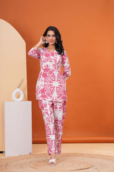 Ethnic Floral Printed Straight Fit Co-ord Set - Red