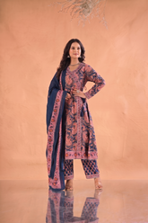 Paisley Hand Block Print Cotton Suit Set - Blue