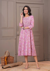 Floral Printed & Embroidered Anarkali Maxi Dress - Pink