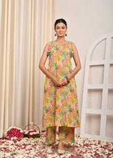 Tropical Printed Mirror Embroidered A-Line Co-ord Set - Multi