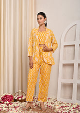 Floral Printed Printed Cotton Jacket Co-ord Set - Yellow
