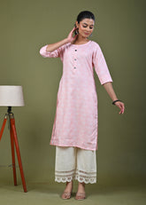 Abstract Tonal Light Printed Straight Fit Linen Kurta - Peach