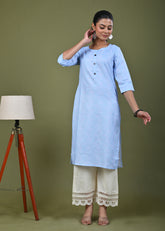 Abstract Tonal Light Printed Straight Fit Linen Kurta - Blue