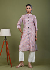 Ethnic Stripes Printed Linen Straight Fit Kurta - Multi