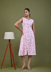 Paisley Woven A-Line Paneled Midi Dress - Pink