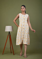 Paisley Woven A-Line Paneled Midi Dress - Yellow