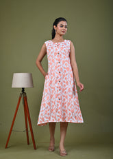 Paisley Woven A-Line Paneled Midi Dress - Orange