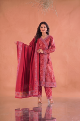 Paisley Hand Block Print Cotton Suit Set - Red