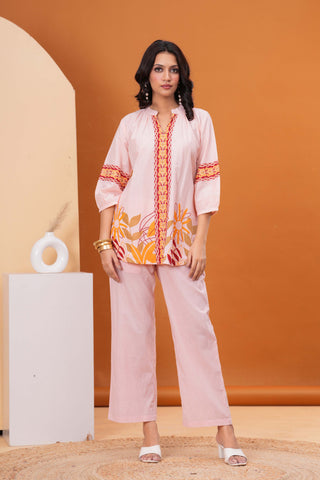 Peach Abstract Floral Printed A-Line Co-ord Set - Set of 2