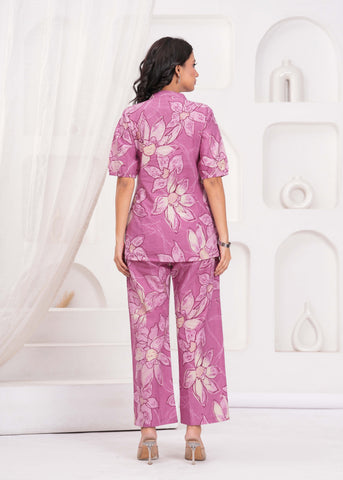 Pink Abstract Floral Printed Co-ord Set - Set of 2