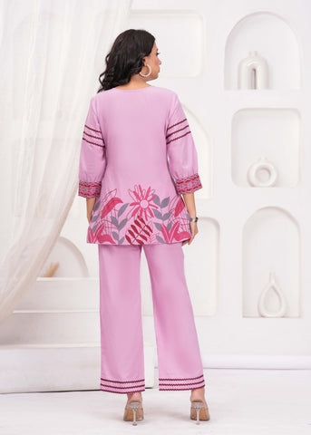 Mauve Abstract Floral Printed A-Line Co-ord Set - Set of 2