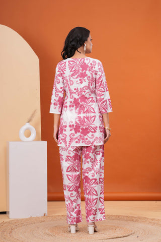 Ethnic Floral Printed Straight Fit Co-ord Set - Red