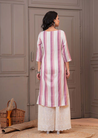 Ethnic Stripes Woven & Sequin Embroidered Straight Fit Kurta