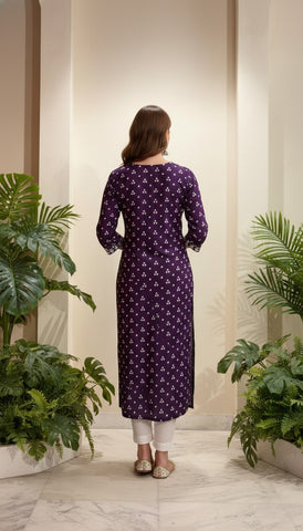 Bandhani Printed & Chikankari Embroidered Straight Fit Kurta - Purple