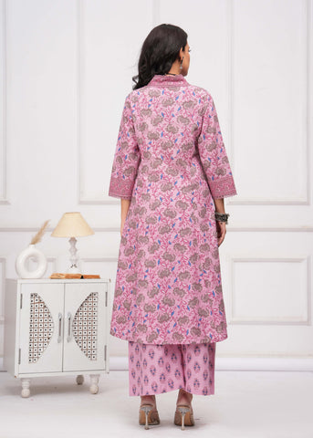 Pink Floral Printed A-Line Kurta with Palazzo - Set of 2