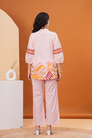 Peach Abstract Floral Printed A-Line Co-ord Set - Set of 2