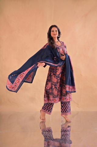 Paisley Hand Block Print Cotton Suit Set - Blue