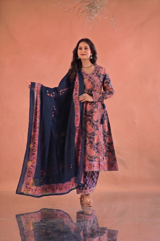 Paisley Hand Block Print Cotton Suit Set - Blue