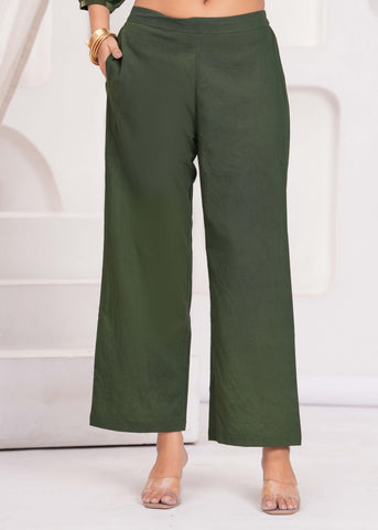 Green Abstract Embroidered A-Line Kurta with Palazzo - Set of 2