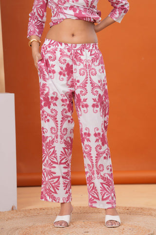Ethnic Floral Printed Straight Fit Co-ord Set - Red