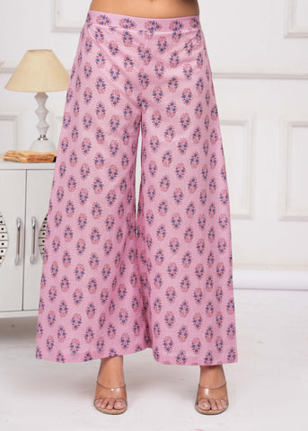 Pink Floral Printed A-Line Kurta with Palazzo - Set of 2
