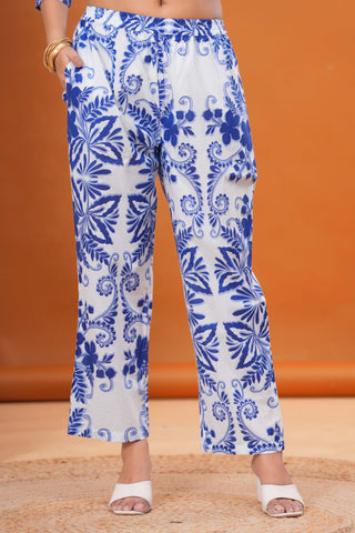 Ethnic Floral Printed Straight Fit Co-ord Set - Blue