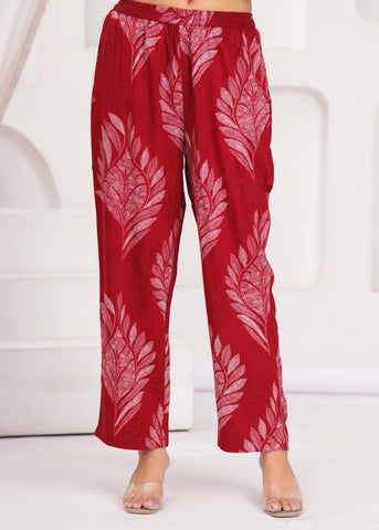 Abstract Floral Printed Straight Fit Co-ord Set - Red