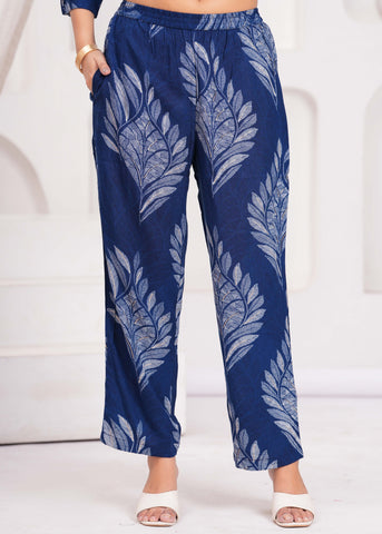 Abstract Floral Printed Straight Fit Co-ord Set - Blue