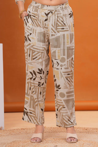 Geometric Floral Foil Printed Straight Fit Co-ord Set - Tan