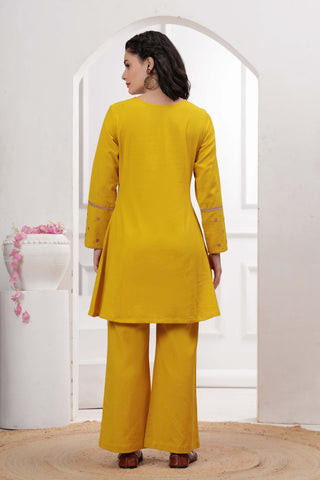 Yellow Zari Embroidered A-Line Co-ord Set - Set of 2