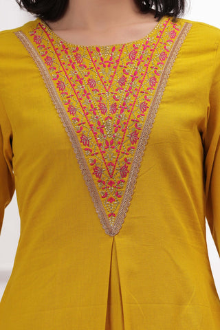Yellow Zari Embroidered A-Line Co-ord Set - Set of 2
