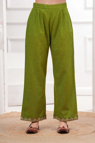 Lime Green Embroidered Short Kurta with Palazzo & Jacket - Set of 3