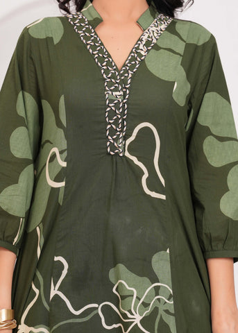 Green Abstract Embroidered A-Line Kurta with Palazzo - Set of 2