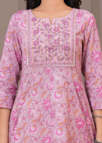 Floral Printed & Embroidered Anarkali Maxi Dress - Pink