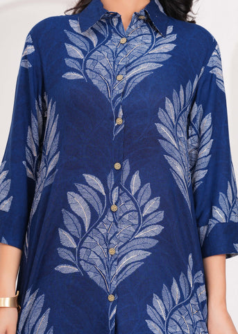Abstract Floral Printed Straight Fit Co-ord Set - Blue