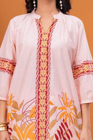 Peach Abstract Floral Printed A-Line Co-ord Set - Set of 2