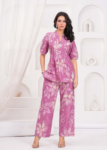 Pink Abstract Floral Printed Co-ord Set - Set of 2