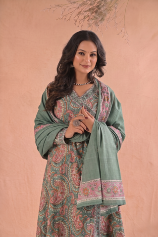 Paisley Hand Block Print Cotton Suit Set - Green