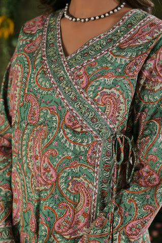 Paisley Hand Block Print Cotton Suit Set - Green