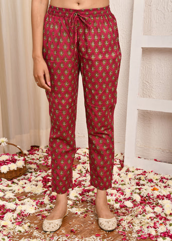 Floral Printed Straight Fit Cotton Kurta with Pant & Dupatta - Grey