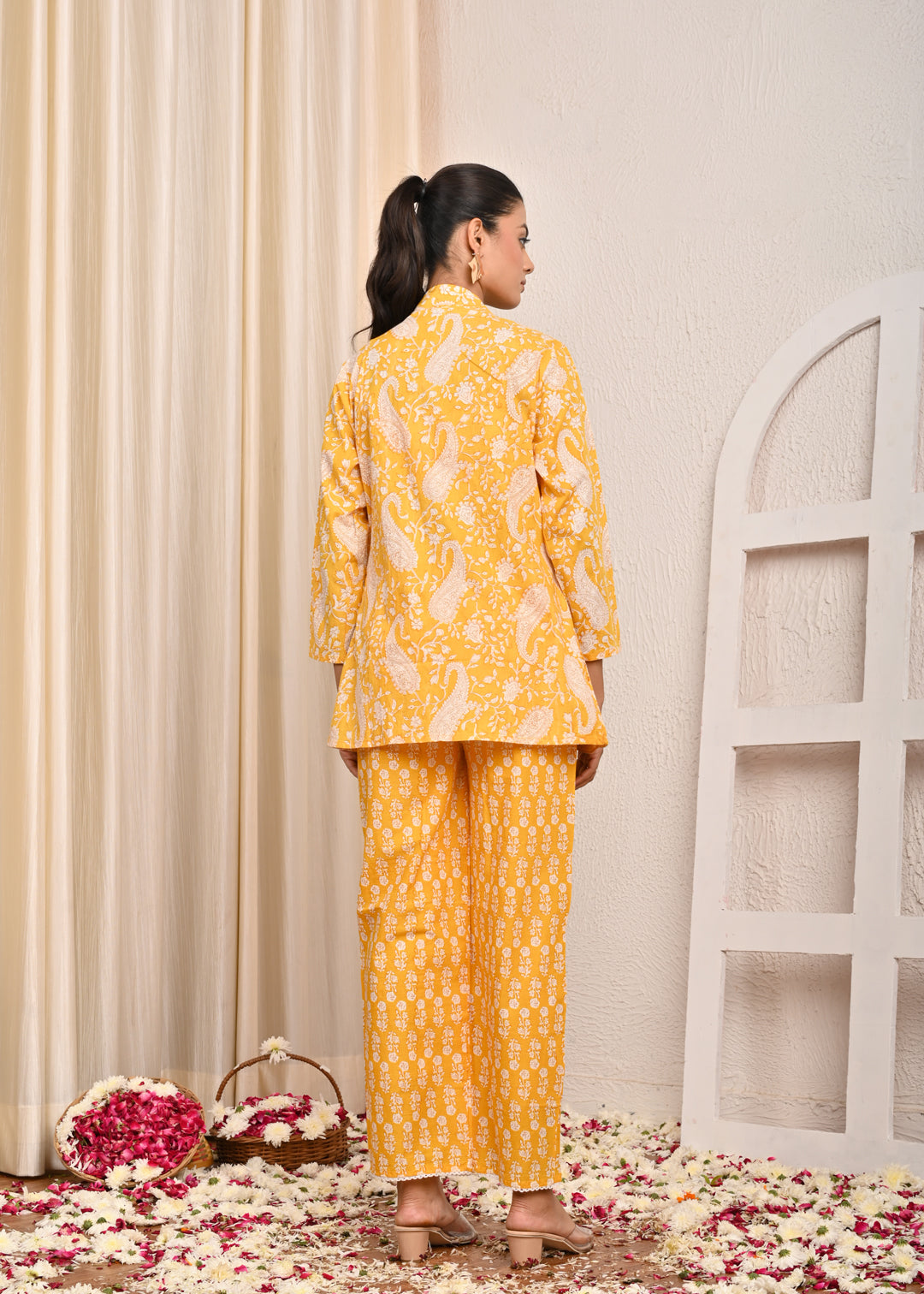 Floral Printed Printed Cotton Jacket Co-ord Set - Yellow