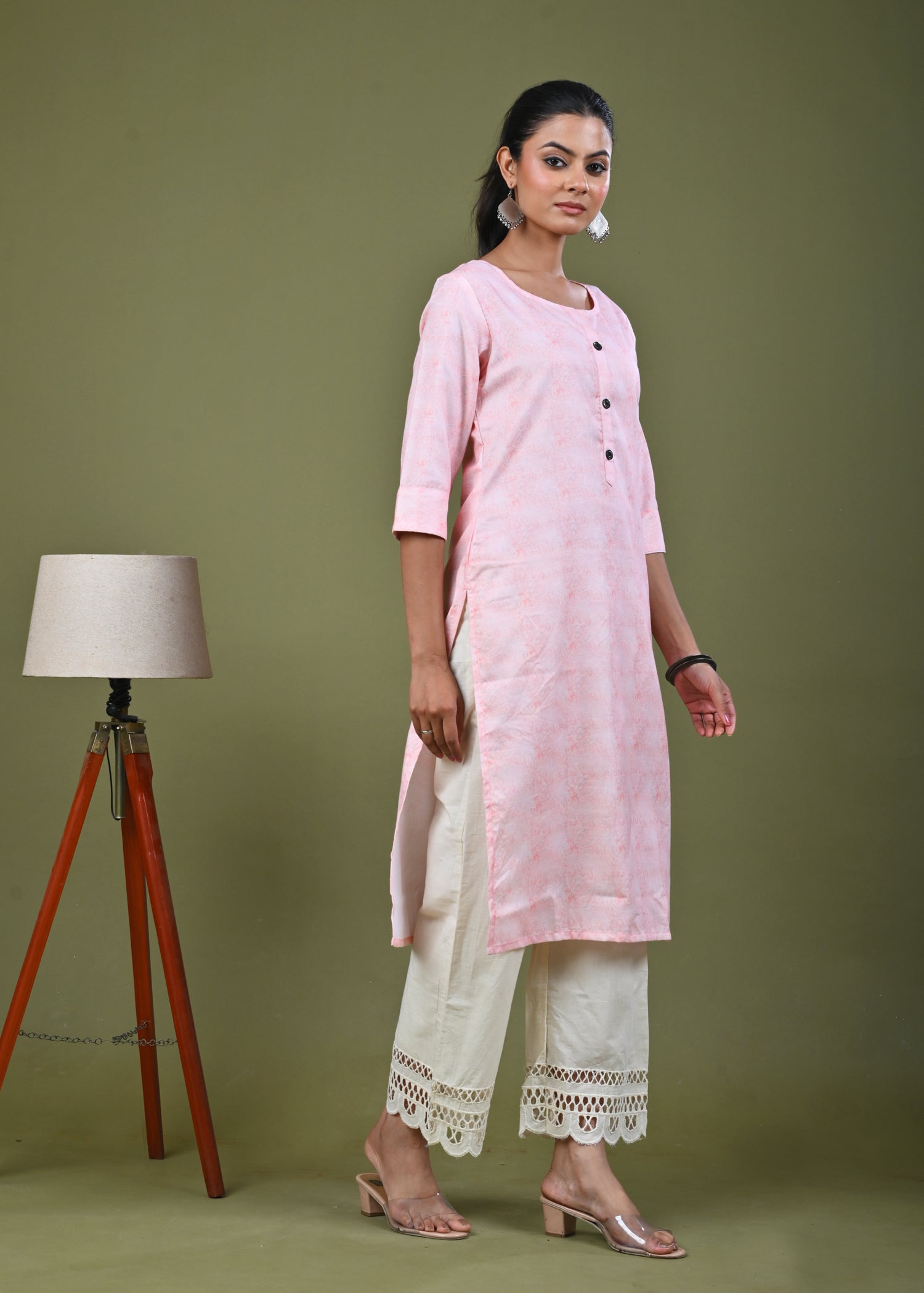 Abstract Tonal Light Printed Straight Fit Linen Kurta - Peach