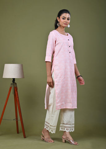 Abstract Tonal Light Printed Straight Fit Linen Kurta - Peach