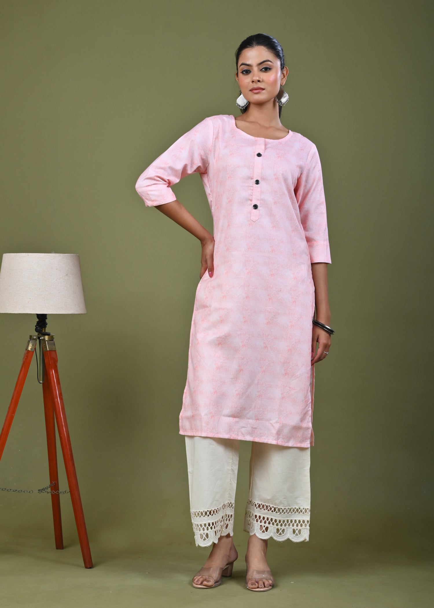 Abstract Tonal Light Printed Straight Fit Linen Kurta - Peach