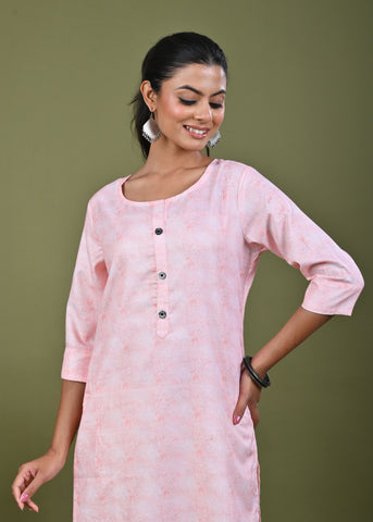 Abstract Tonal Light Printed Straight Fit Linen Kurta - Peach
