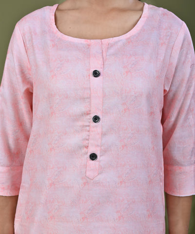 Abstract Tonal Light Printed Straight Fit Linen Kurta - Peach