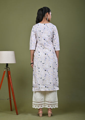 Floral Printed Printed Straight Fit Linen Kurta - Light Yellow