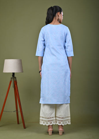 Abstract Tonal Light Printed Straight Fit Linen Kurta - Blue