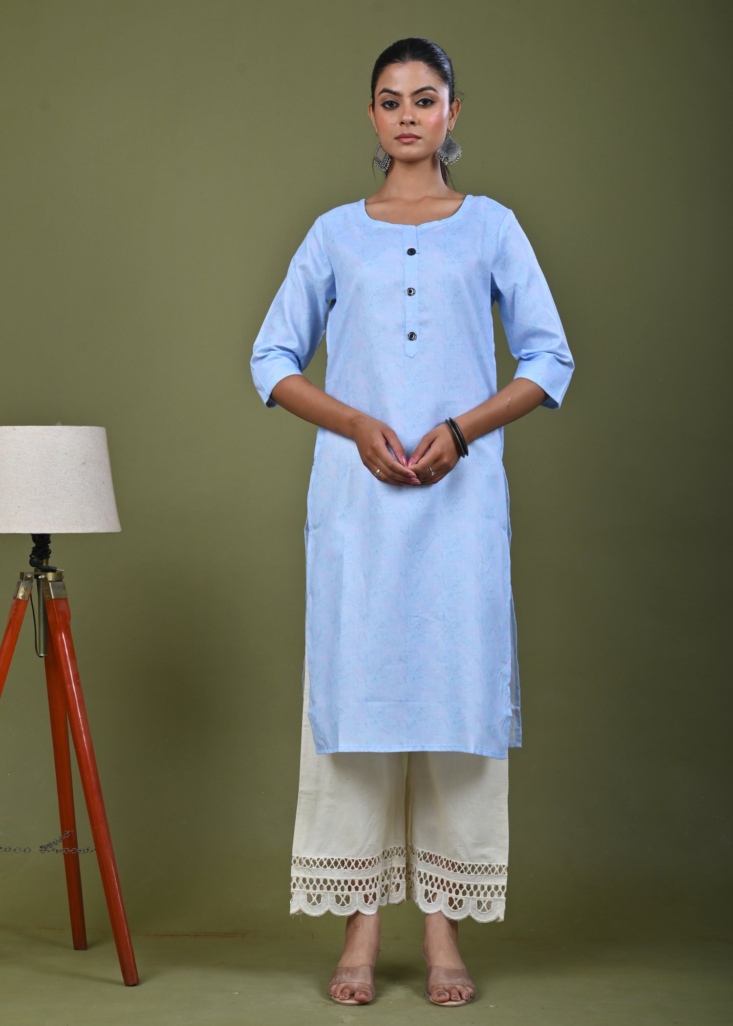 Abstract Tonal Light Printed Straight Fit Linen Kurta - Blue