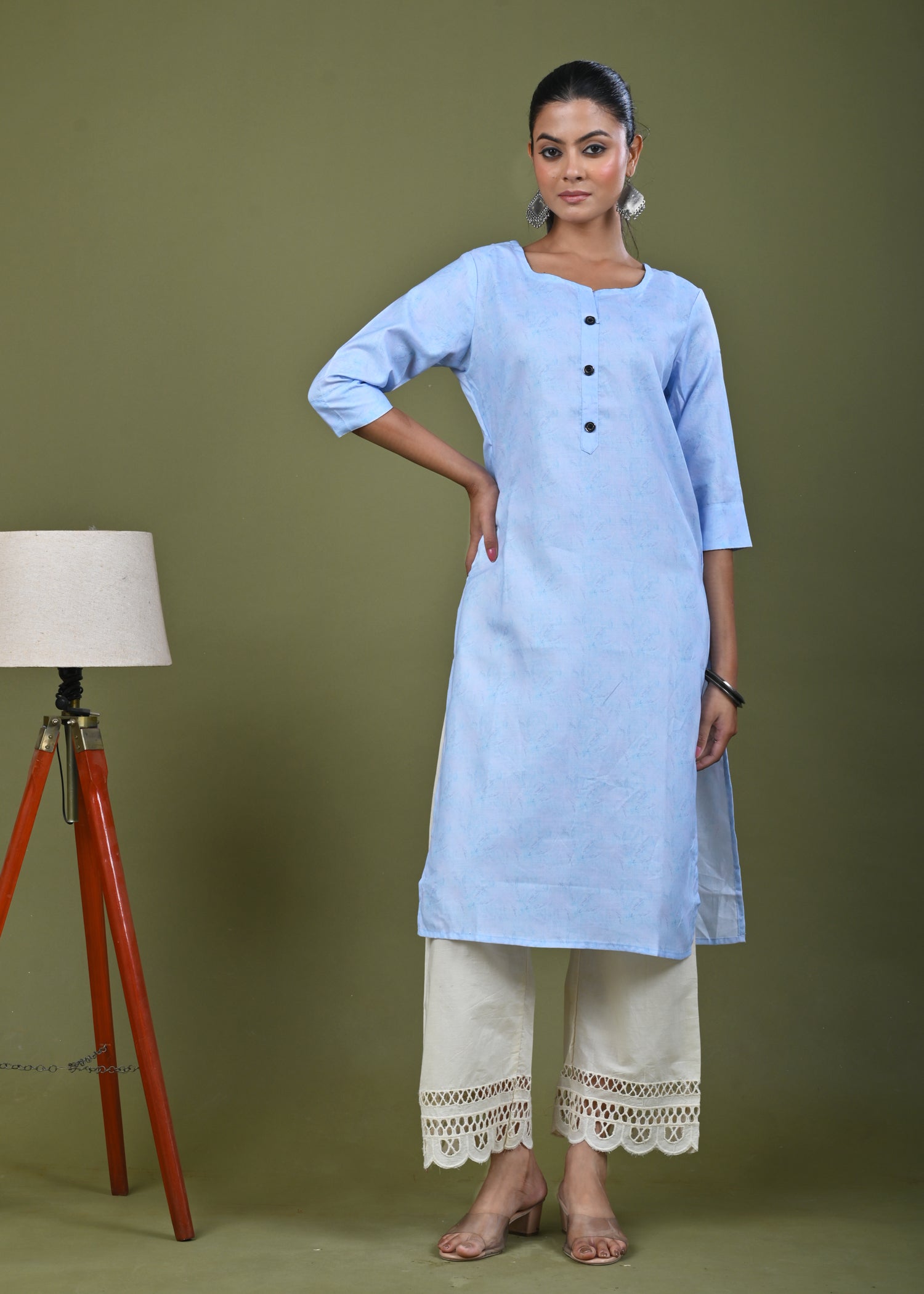 Abstract Tonal Light Printed Straight Fit Linen Kurta - Blue